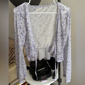 🌸 Light Purple Tie-Front Top with Flowers | Size M–L